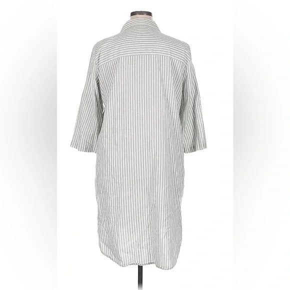 XL Eileen Fisher striped button front dress hemp/ organic cotton blue/natural - Picture 3 of 5